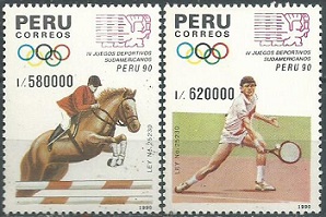 PERU #998 y #1000  1990  Nuevas "IV Juegos sudamericanos"
