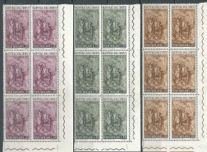 2 Vaticano #445 - 447  1966 Nuevas Serie completa en bloques de 6  "Navidad- Escultura de Scorzelli"