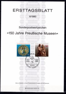 Alemania Berlin #9N453 - 9N454  1980 Serie completa en Tarjeta de primer día "150 Años del museo pruso en Berlin"
