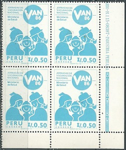 PERU #895  1986 Nuevas en Cuadro "Campaña de vacunación"