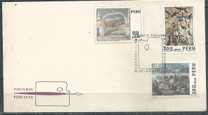 PERU #C387 -C389  1973 Serie completa en FDC "Pinturas peruanas de Enrique Camino, Teodoro Nuñez y Jorge Vinatea"