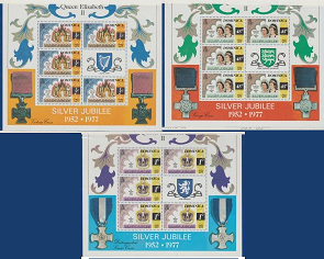 Dominica  #521 - 523  1977  Mini pliegos nuevos  "Jubileo de plata de la coronacion de Isabel"