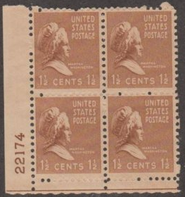 ESTADOS UNIDOS # 805 1938 Nuevas en cuadro NUMERADO "MARTHA WASHINGTON"