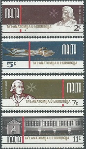 Malta #514 - 517  1977  Serie completa Nuevas "300 años del colegio de Anatomía y Cirugía"