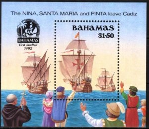 Bahamas #692   1990  Hoja Souvenier  Nueva Scott $9.25 "Descubrimiento de America"
