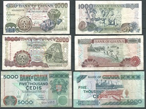 Ghana, Billetes de 1000,2000 y 5000 Cedis