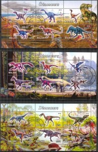 MALAWI #SN07-18 y #SN25-30   2012   3 Mini Pliegos Cinderella "Dinosaurios"