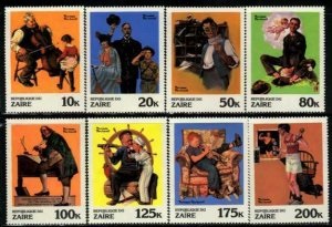 Zaire #1005 - 1012  1981  Serie completa  Nuevas  "Obras de Norman Rockwell en la muestra de arte de los Jovenes scouts"