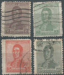 Argentina  #217 - 218 y #220 - 221   1916