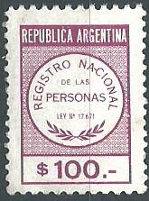 Argentina Sello fiscal del Registro Nacional de las Persona de 100 pesos Nuevo