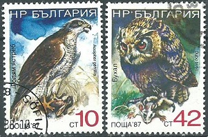 Bulgaria #3328E - 3328F 1988 "Azor euroasiático y Búho real"
