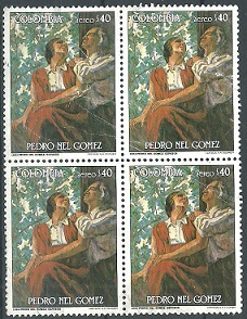 COLOMBIA #C748 1984 Cuadro Nueva «Autorretrato con su esposa de Pedro Nel Gámez»