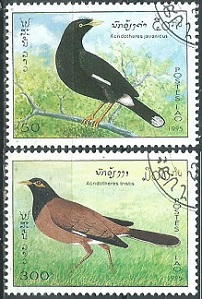 LAOS #1213 y #1215  1995 "Myna de Java y myna común"