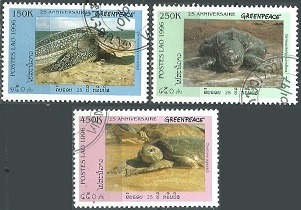 LAOS #1304A - 1304B y #1304D  1997 "25 aniversario de Green Peace"
