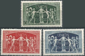 Francia #634 - 636 1949 Serie completa nueva "75º aniversario. de la Unión Postal Universal (UPU)"