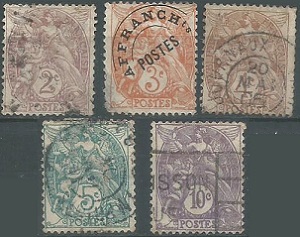 Francia #110 - 113 y #115 1900