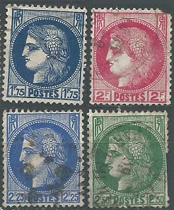 Francia #335 - 338 1938 (#336 y #338 con daño)