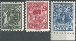 Liechtenstein #B11 - B13   1932 Serie completa   Nueva NH Scott $160.00  "Fondo de asistencia a la niñez"