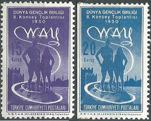 Turquia #1003 - 1004  1950  Serie completa  Nuevas "II Reunión del Consejo Mundial de la Juventud"