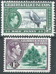 Islas Gilbert y Ellice #40 - 41   1939  Nuevas NH "Gran fragata y árbol pandano"