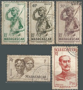 Madagascar #269, #271 - 272, #275 y#276A   1946