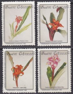 Brasil #2374 - 2377 1992 Serie completa Nueva NH "Pinturas de flores, por Madeleine Mee"