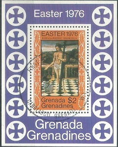 GRANADA GRANADINES #173 1976 Hoja souvenir "La sangre del Redentor, de Bellini"