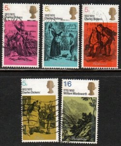 Gran Bretaña  #617 - 621  1970  Serie completa "Escenas de las obras de Dickens"
