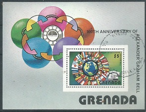 Granada #787  1976  Hoja Souvenir "Centenario de la primera llamada telefónica de Graham Bell"