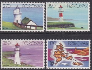 Islas Feroe  #130 - 133  1985  Serie completa Nuevas NH Scott $7,30 "Faros"