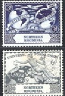 Rodesia del Norte #51 - 52  1948  Nueva (hinged) "75 Años de la U.P.U."