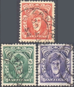 Zanzíbar #231, #235 y #238 1952