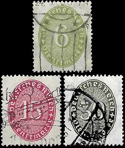 Alemania #O66 (1932), #O74 (1929) y #O77 (1927)