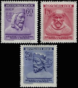 Bohemia y Moravia #B15 - B17 1944 Serie completa Nueva (Hinged)  "Emperador Charles IV, Peter Parler, Rey John"