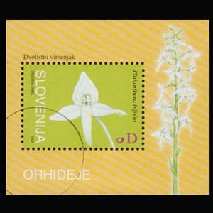 Eslovenia  #610  2005 Hoja Souvenir  "Orquídea mariposa lesser"