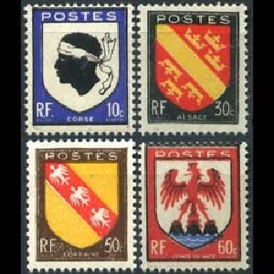 France #562 - 565   1946  Serie completa Nuevas NH "Escudos de armas"