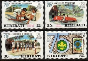 Kiribati  #410 - 413  1982  Serie completa Nueva NH "75º Aniversario del Movimiento Scout"