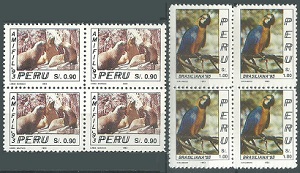 PERU #1052 - 1053 1993 Serie completa Nuevas NH en cuadros "Fauna - Exposiciones filatélicas AMIFIL  y BRASILIANA"