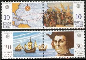 Chipre #798 - 801   1992  Serie completa Nueva NH  "500 años del descubrimiento de America - CEPT"