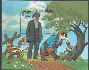 Islas Turcas y Caicos #505   1981 Hoja souvenir Nueva "Tio Remus, de Disney"