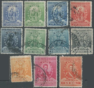 Peru #141 - 147 y #149 - 152 (1896 - 1900)
