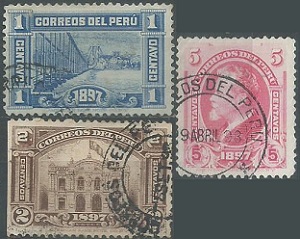 Peru # 154 - 156  1897  Serie completa (#155 con daño)