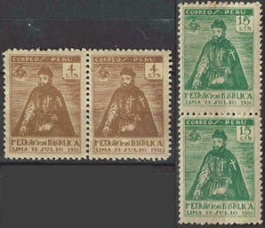 Peru #284 - 285 1931 Par Nueva NH «Francisco Pizarro – Primera Exposición filatélica peruana»