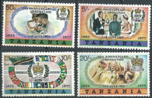 TANZANIA #87 - 90  1977 Serie completa . Nueva NH  "25 Años del Reinado De Isabel II"