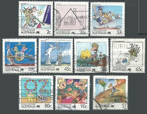 AUSTRALIA #1053, #1062 - 1063b, #1065 - 1066, #1071, #1075 - 1076 y #1078 1988