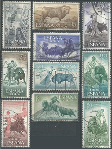 España #909 - 911, #913 - 916 - #918 - 919 y #C160 1960  "Tauromaquia"
