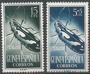 Guinea Española #331 y #B27 1953 Nuevas "Escarabajo de cuernos largos"