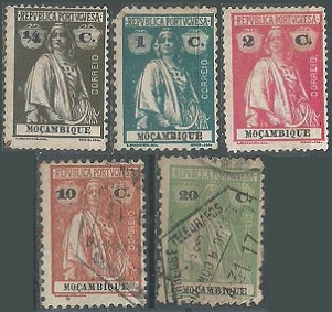 MOZAMBIQUE  #149, #151, #153, #158 y #160   1914