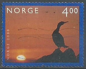 Noruega #1243 2000 "Pajareo en atardecer de invierno"
