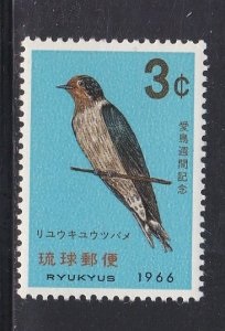 Islas Ryūkyū #143  1966  Nueva (HINGED) "Golondrina del Pacífico"